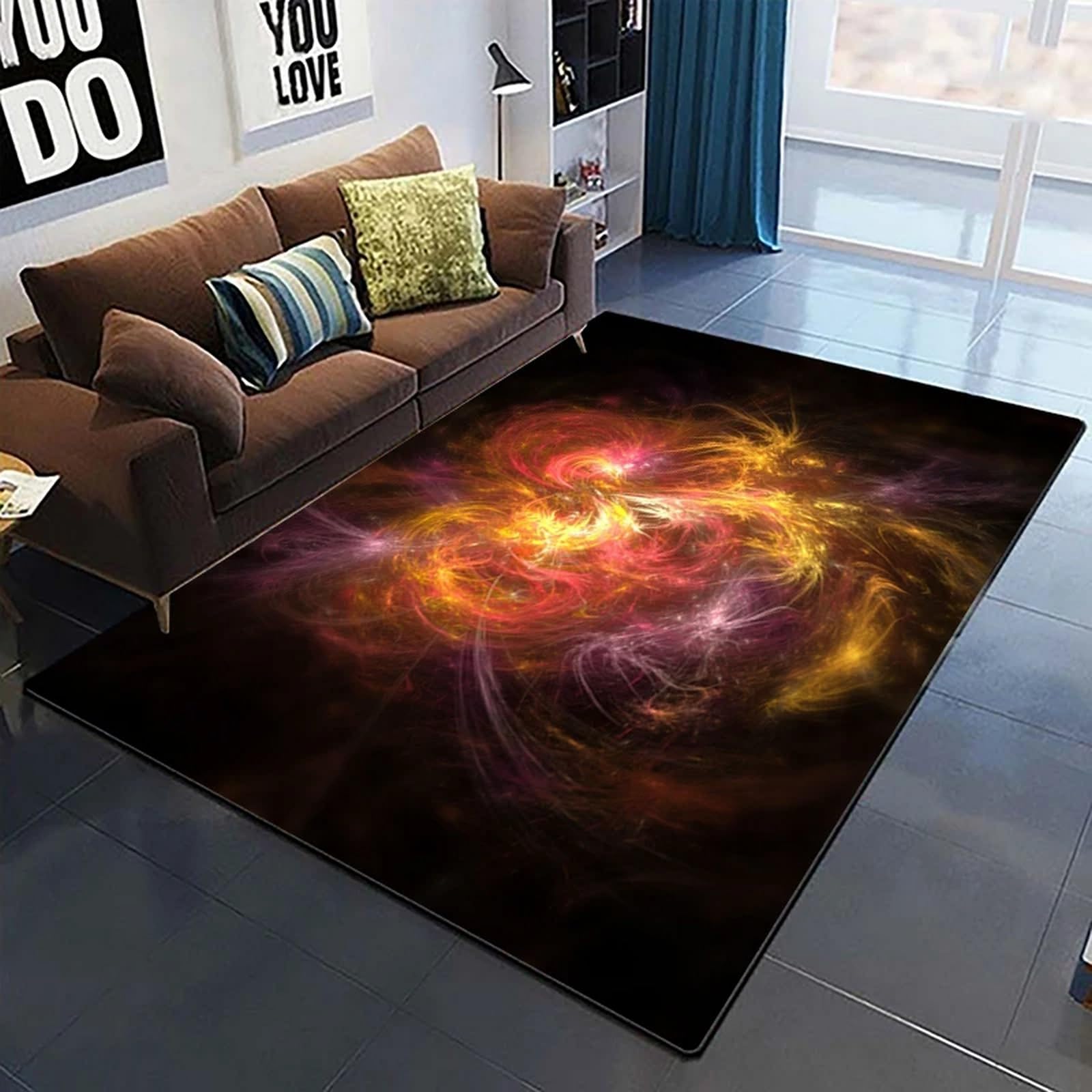 Tapis de salon lavable et doux rectangulaire 180 cm texture abstraite