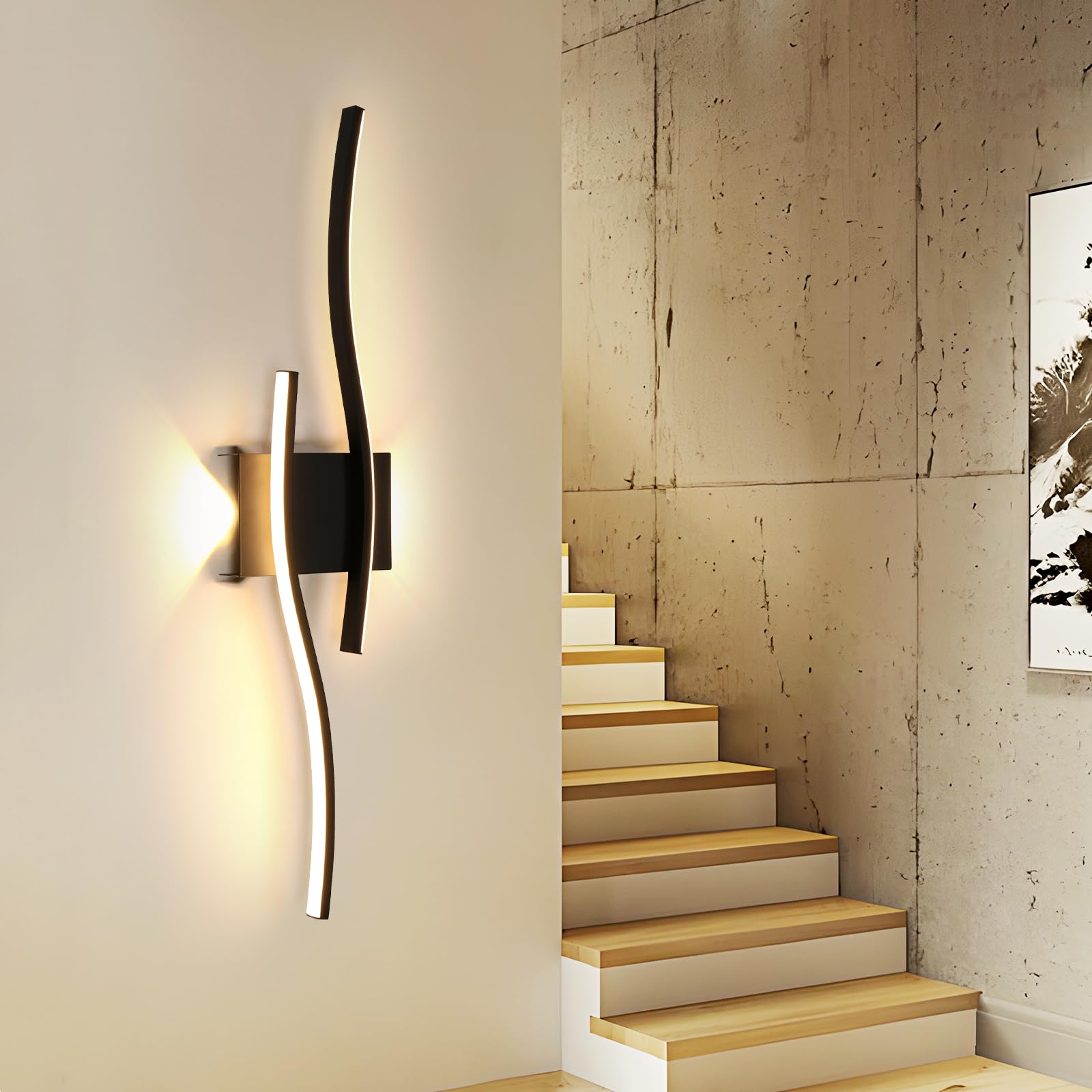 Comely Aplique Pared Interior LED 20W, 60 CM Lámpara de Pared Larga, Moderna Luz de Pared Negro para Salón Dormitorio, Cocina, Comedor, Escalera, Pasillo, Luz Calida 3000K