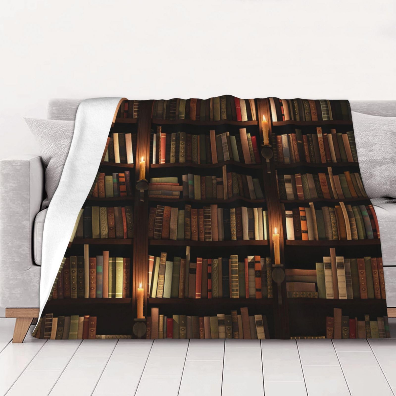 Couverture en flanelle imprimée bibliothèque 150x125cm plaid haut de gamme et chaud