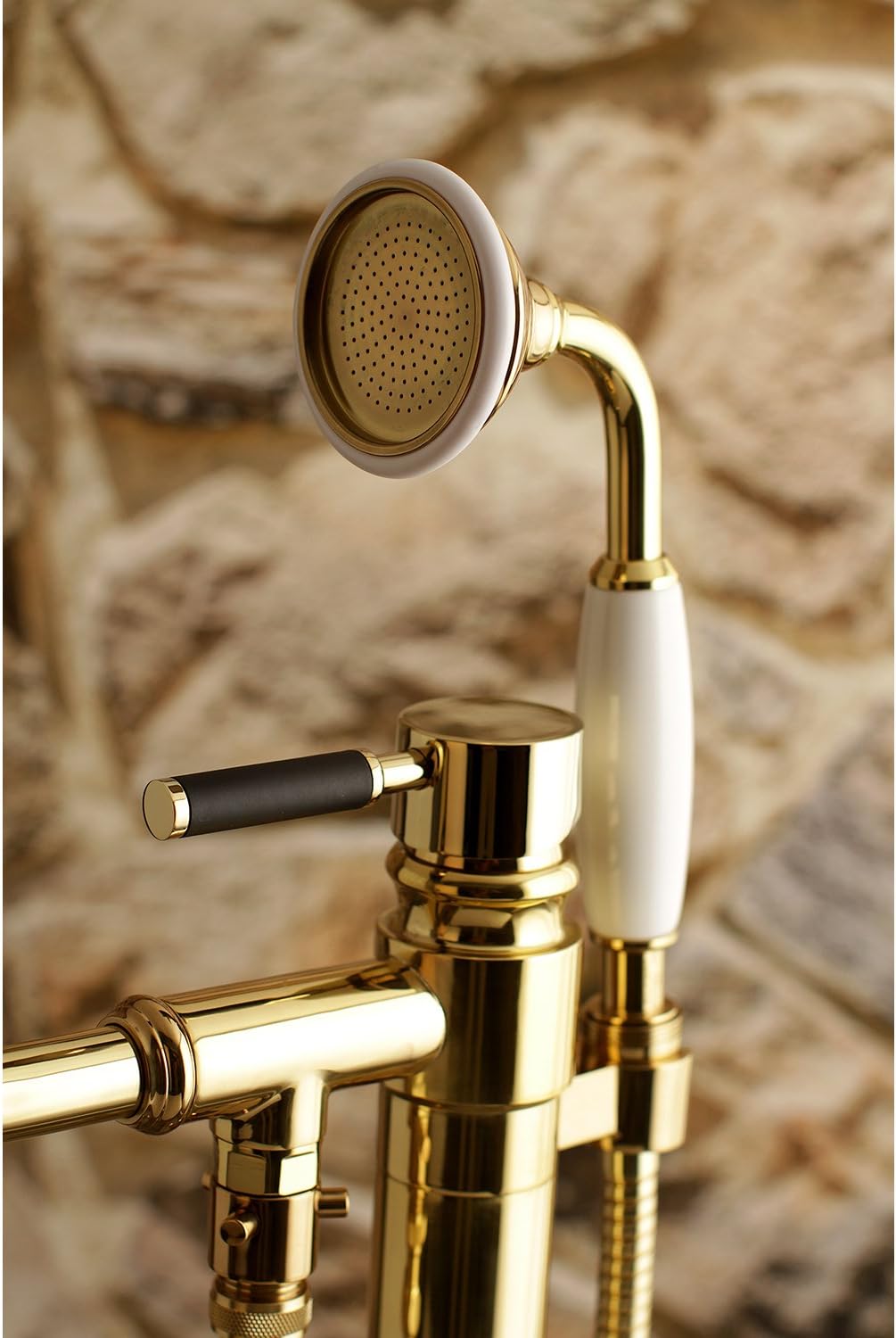 Kingston Brass KS7132DKL Kaiser Freestanding Tub Faucet with Hand Shower, Polished Brass