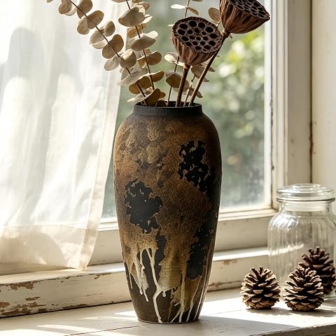 Rustic Farmhouse Ceramic Vase, 13 Inch