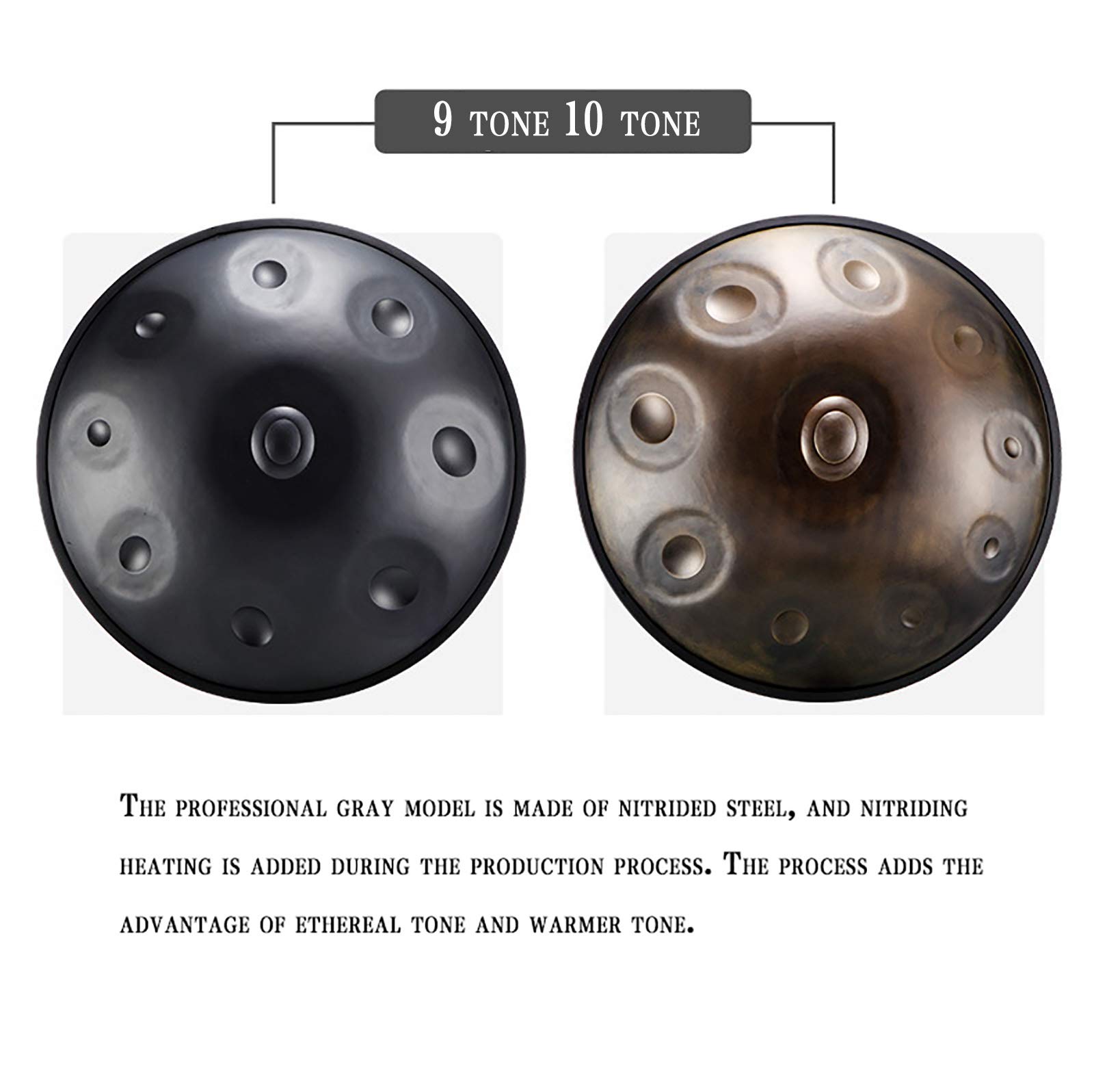 22 Pulgadas/55Cm Percusión Pandereta, 9-tono Handpan Instrumento Etéreo Tambor,Acero Lengua Tambor, Aplicable Educación Musical, Mente Curación, Con Tambor Soporte Bolsa Tambor Retro