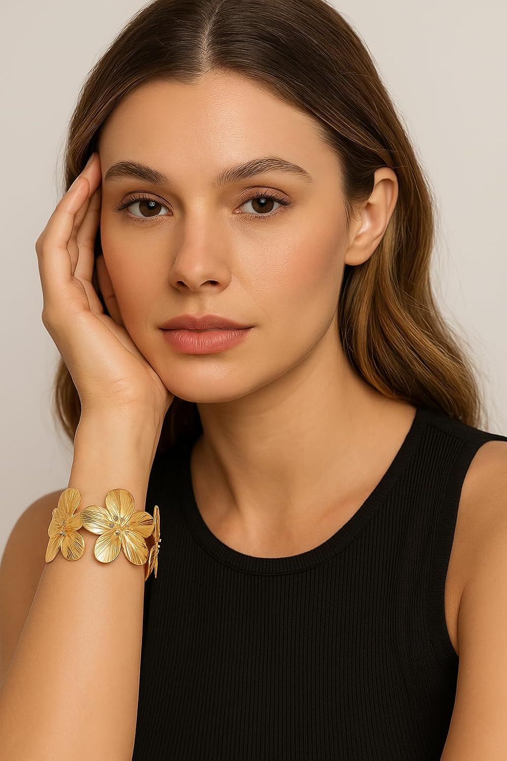 Chunky Flower Bracelet Dainty Gold Sunflower Cuff Bracelet Golden Open Bangle Silver Flower Cuffs Wide Floral Accessories Gift for Women Simple Minimalis Fashion Vintage Jewelry - Image 2