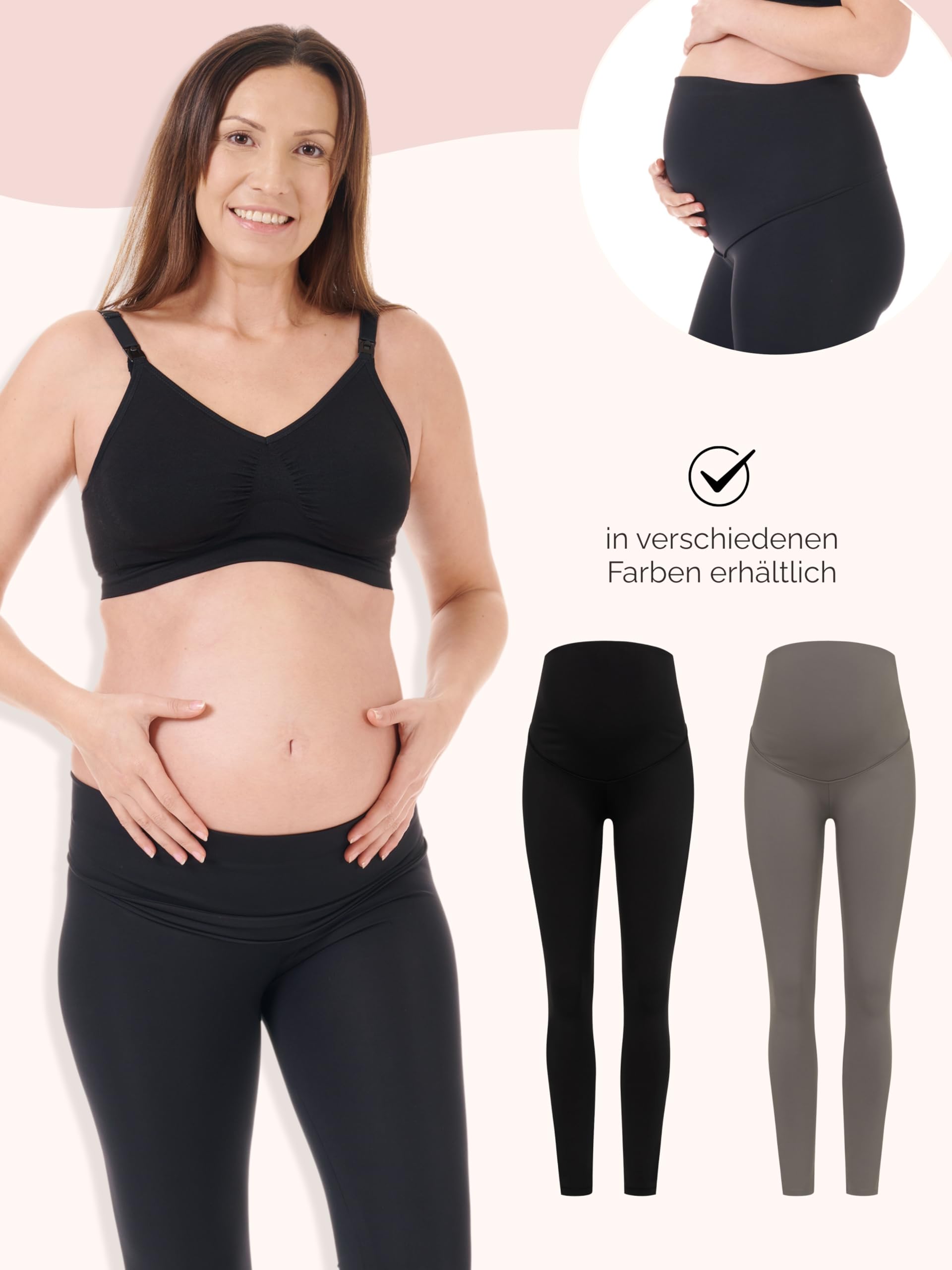 Herzmutter Umstandsleggings Sport Blickdicht - High Waist - Schwangerschafts-Sportleggings - doppellagiger Bauchteil zum Umklappen - 8300