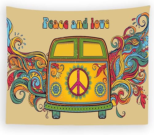 Miniatura 3 de BULOR Tapiz hippie de los años 70 para colgar en la pared del auto con diseño de paz y amor, para dormitorio, sala de estar, dormitorio, fondo