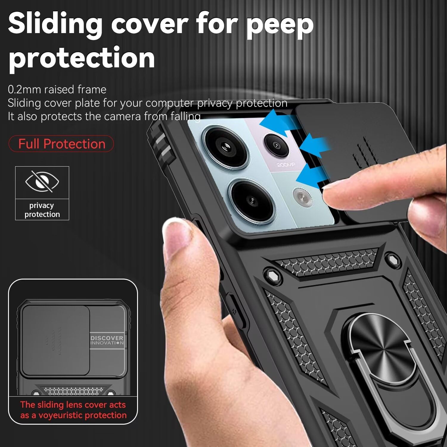 Custodia ESONG Per Xiaomi 13 Pro Con Supporto Ad Anello - Grado Militare Nera + 2 Vetri Temperati - 4