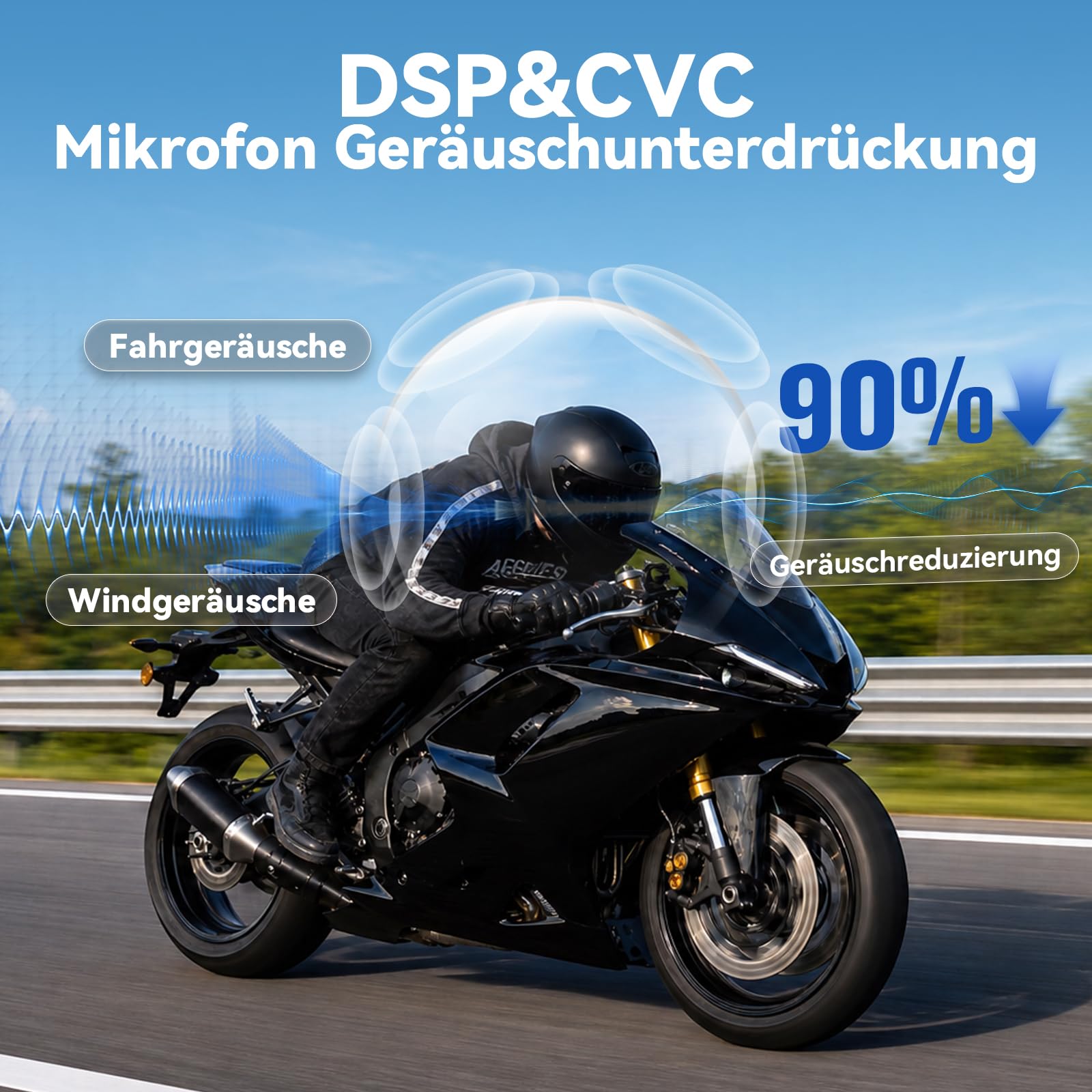 X2 Motorrad Intercom Bluetooth 5.4, 1000m Kommunikation für 2 Fahrer | Helm Headset, Dual-Chip Bluetooth 5.4, Audio-Multitasking, Musik Sharing, 1000mAh Akku, DSP & CVC, 40mm Hi-Fi