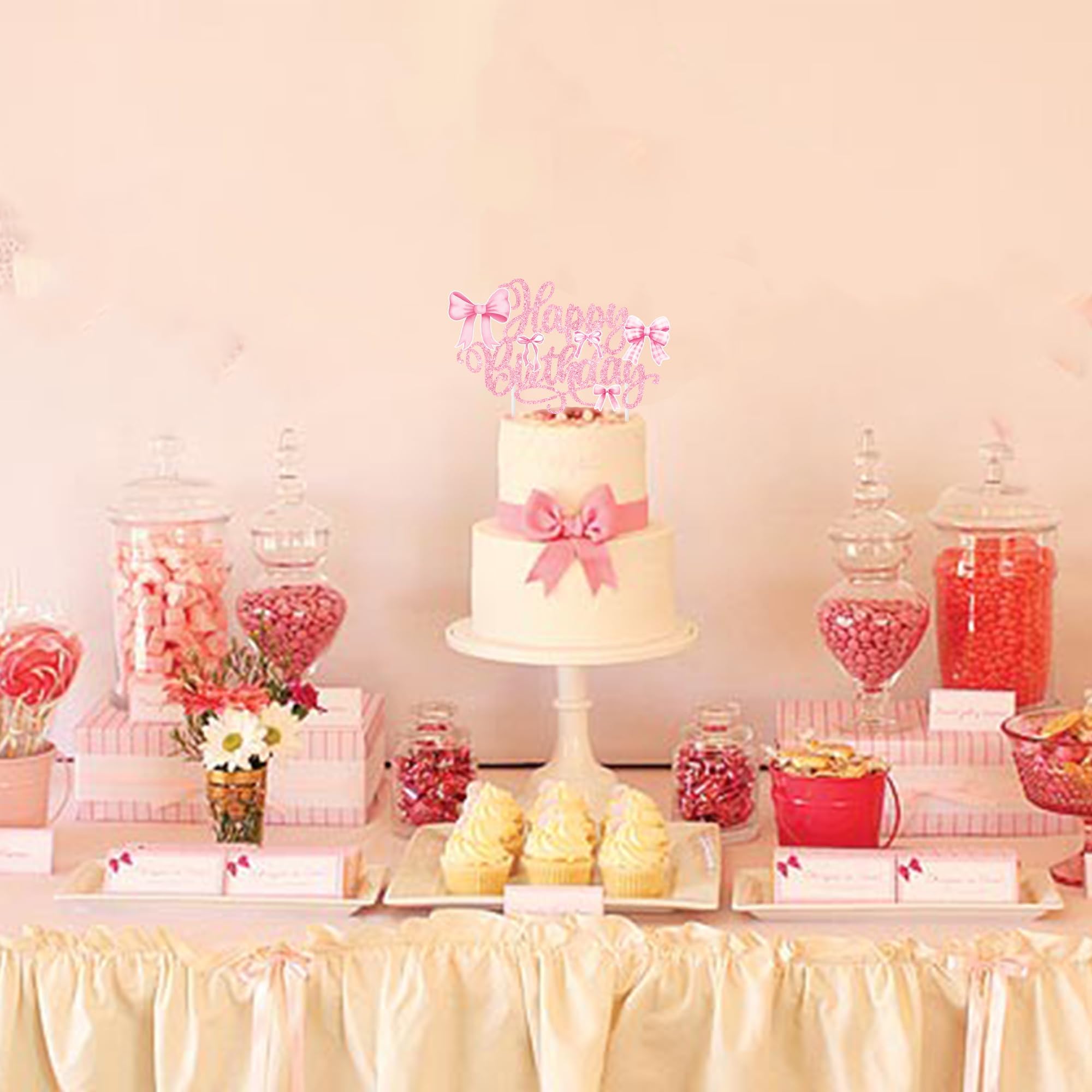 Super Set Decorazione Compleanno 1 Anno Tema Fiocco Rosa Per Bambina - Palloncini, Striscione E Topper