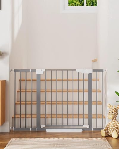 Cumbor 29.7-48 in Baby Gate for Stairs, Auto Close Dog Gate Indoor, Gray | Mom's Choice Awards Winner, Double Lock Child Gate for Toddlers & Pets, One-Hand Open with 2-Way Swing, Pressure Mounted