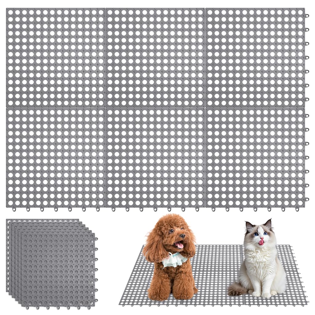 Qpets® 6Pcs Pet Cage Mat for Dog/Cat/Rabbit, Plastic Pet Flooring Mat Cat Cage Mats Dog Litter Catcher Pads, Waterproof Non-Slip Floor Mats for Cats Dogs Bunny Easy to Clean Cage Pads (1Pcs 30*30CM)-image-16