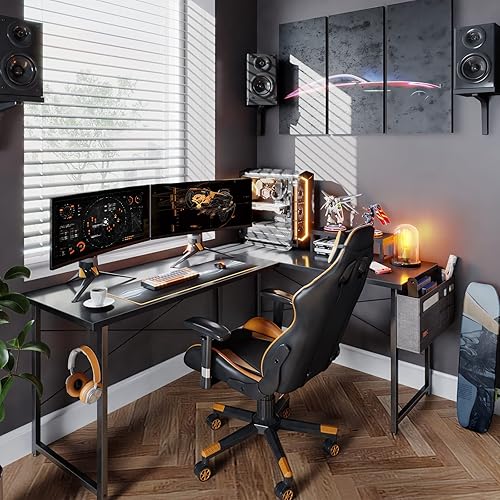Miniatura 2 de ODK Escritorio en forma de L, escritorio esquinero para computadora de 59 pulgadas, escritorio de juegos, escritorio de oficina en casa con soporte
