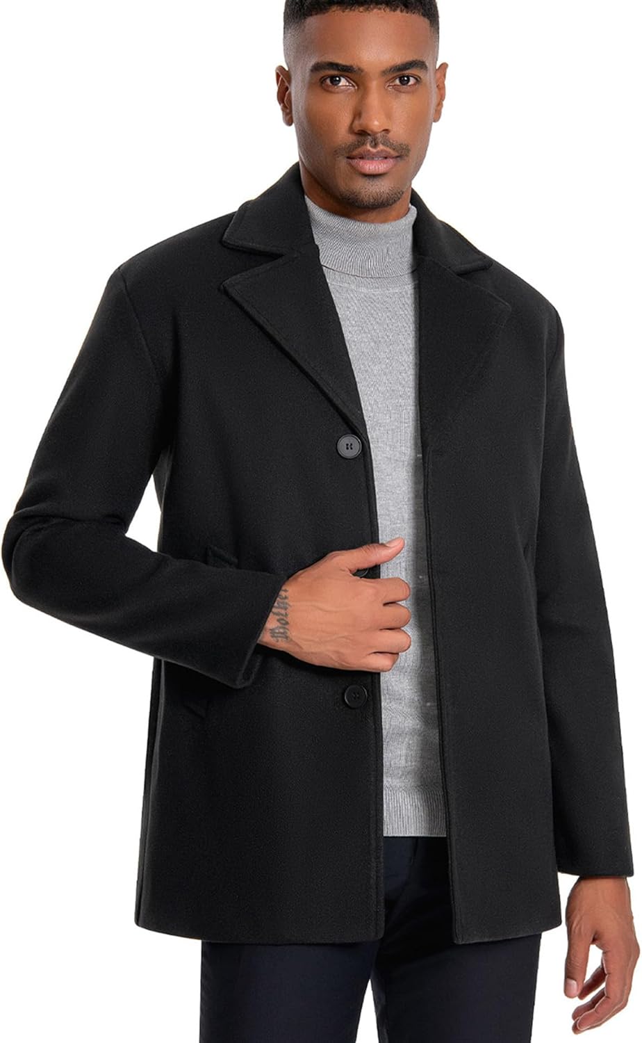 SEMATOMALA Mens Wool Blend Top Jacket Car Coat Notched Collar Single Breasted Winter Overcoat With Pockets