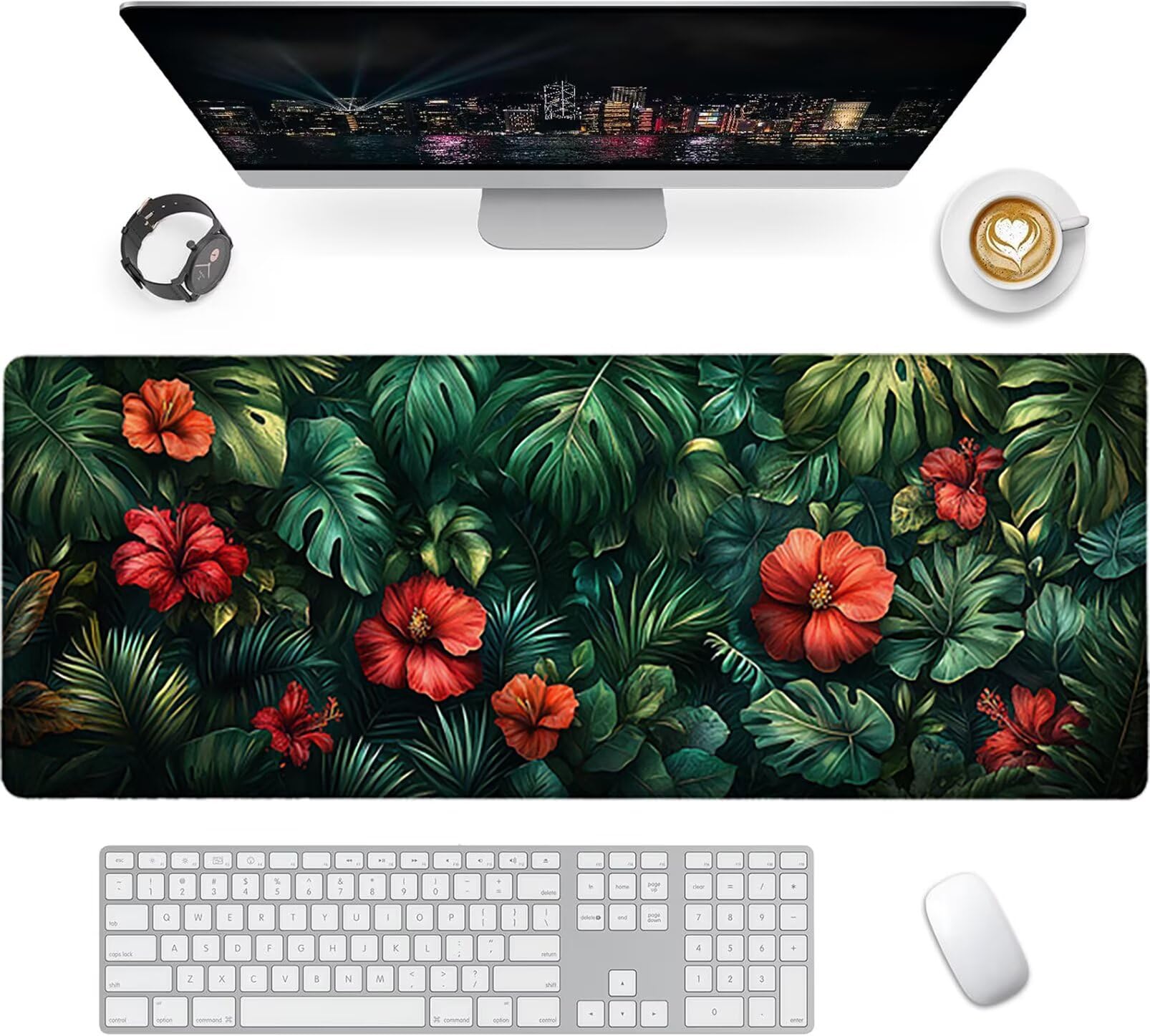 Lpfieonn Anlage Großes Schreibtischunterlage, XXL Schreibtischunterlagen, Blume XXL Wasserdicht Gaming Mousepad mit Vernähter Rand und Rutschfeste Gummibasis, für Laptop/Hause/Büro 120x60cm PF-2165