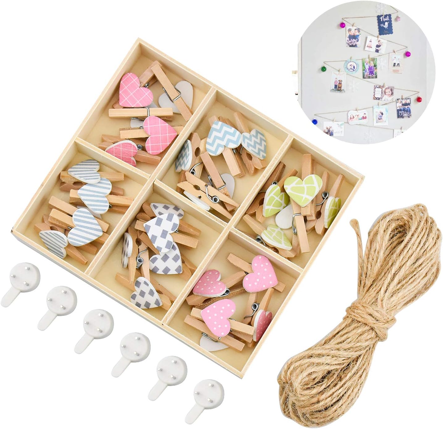 100 Mini Holzklammern Mit 30m Juteschnur - Perfekt Für DIY-Deko & Fotos