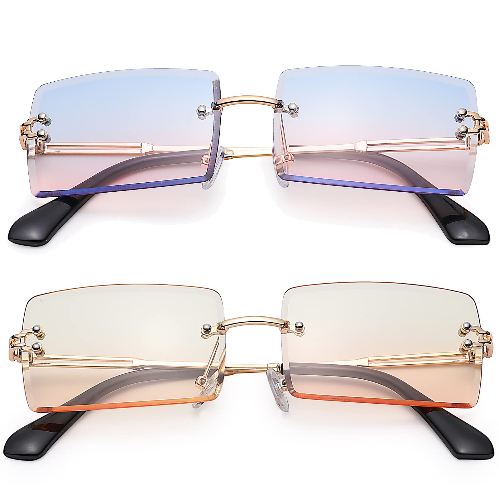 Rectangle Sunglasses for Men/Women Small Rimless Square Shade Eyewear