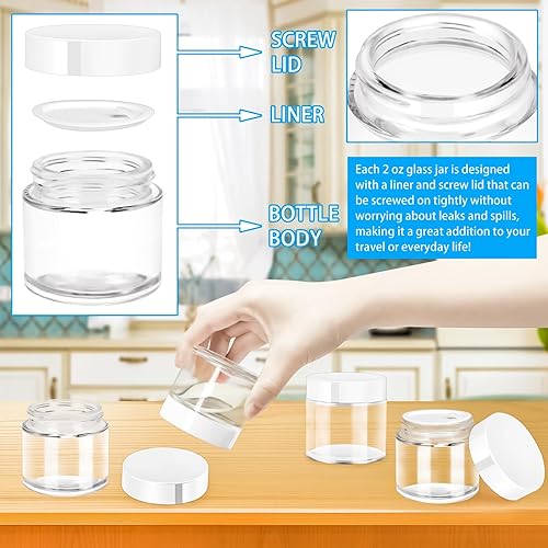 Miniatura 96 de MotBach Paquete de 3 tarros de vidrio de 16 onzas con tapas, recipientes redondos de vidrio transparente de 16.2 fl oz, tarros de maquillaje, tarro