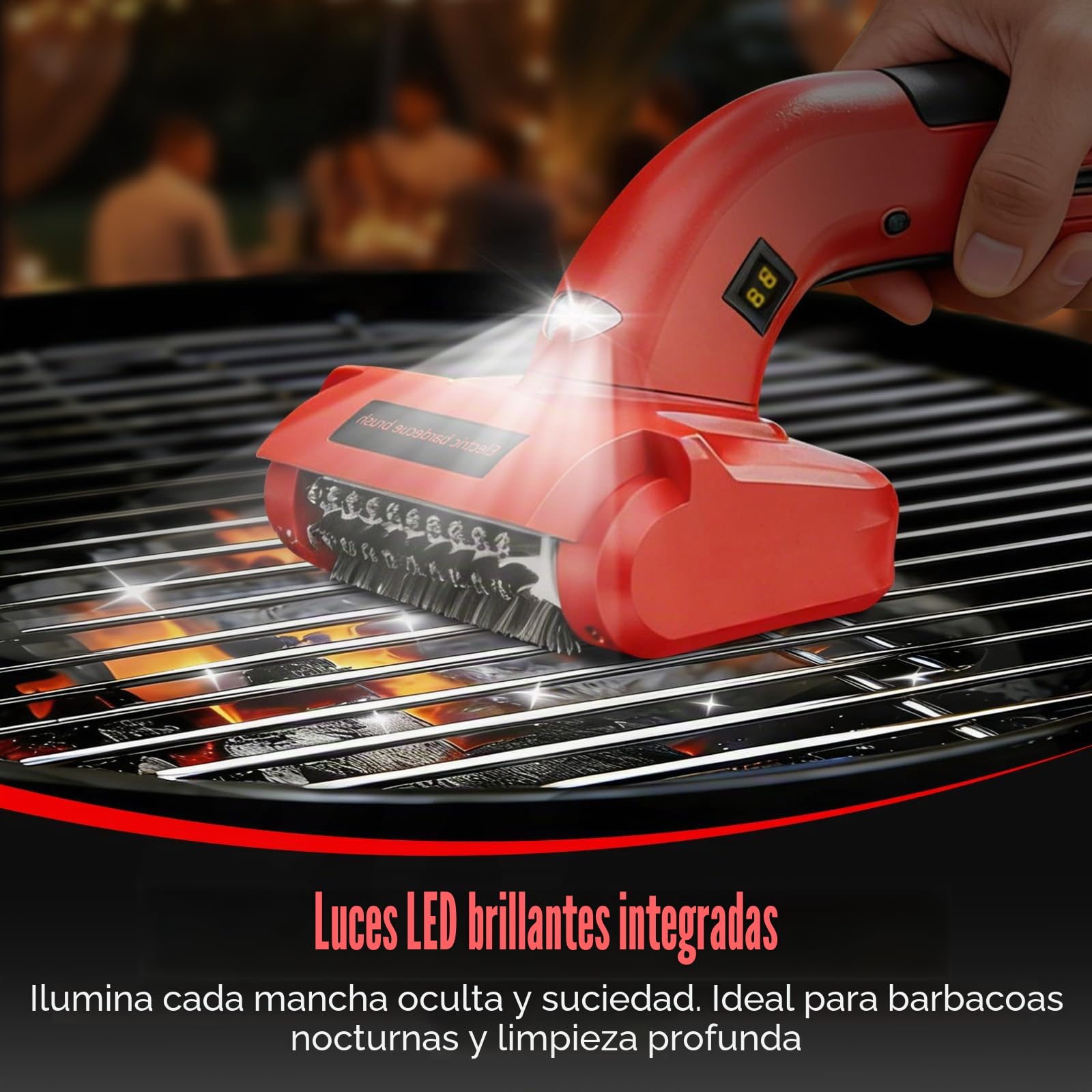 Cepillo Eléctrico para Parrilla Mejorado, Limpiador de Barbacoa Inalámbrico Recargable con Cabezas de Acero Inoxidable, Piedra Limpia, Bloqueo de Seguridad y Luz LED para Rejas de Parrilla