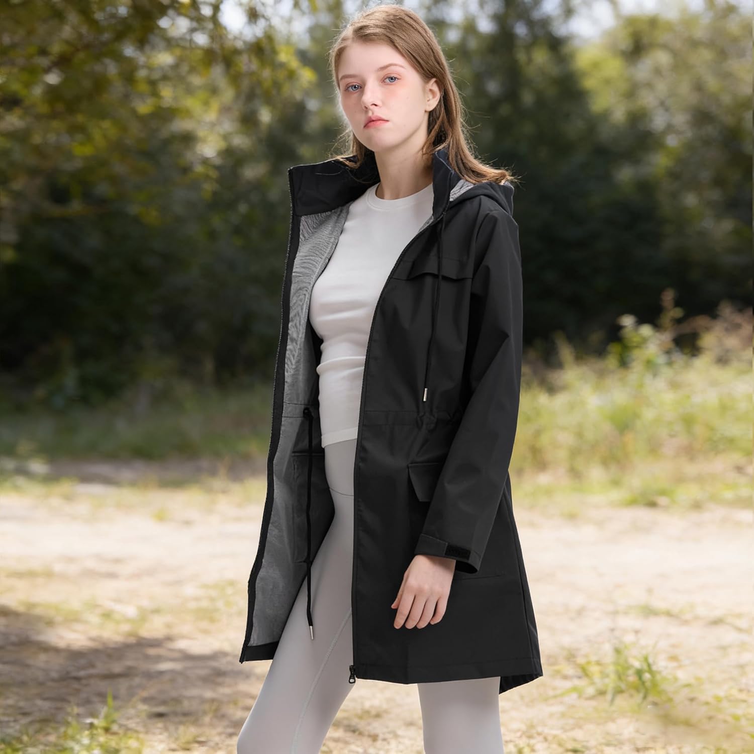 Women Waterproof Hooded Rain Jacket Outdoor Long - Image 3