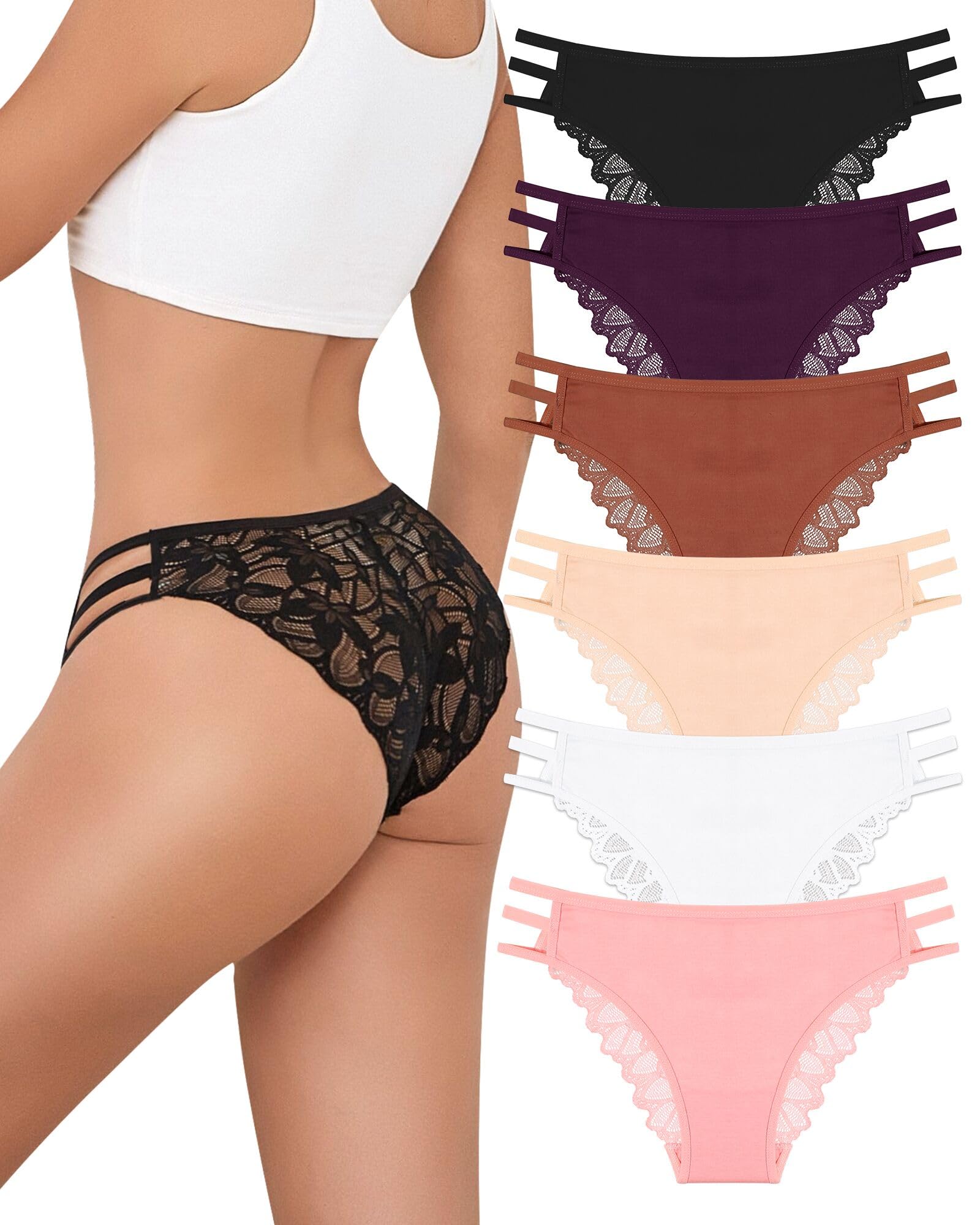 ALL OF SHE 6er Pack Unterwäsche Frauen Unterhosen Damen Spitze Baumwolle Sexy Dessous Hipster Panties Damen Atmungsaktiv Underwear Weiche Slips Multipack S-XL