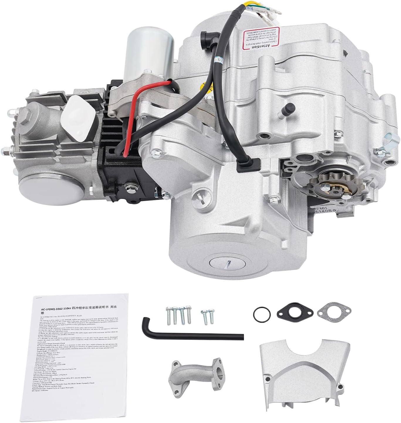 110CC 4 Stroke Engine Motor, Auto Transmission Single Cylinder GO Karts Engine, Chain Drive 2-Valve Motorcycle Engine for 50cc 70cc 90cc 110cc ATV Go Karts and Dirt Pit Bike 308-999003