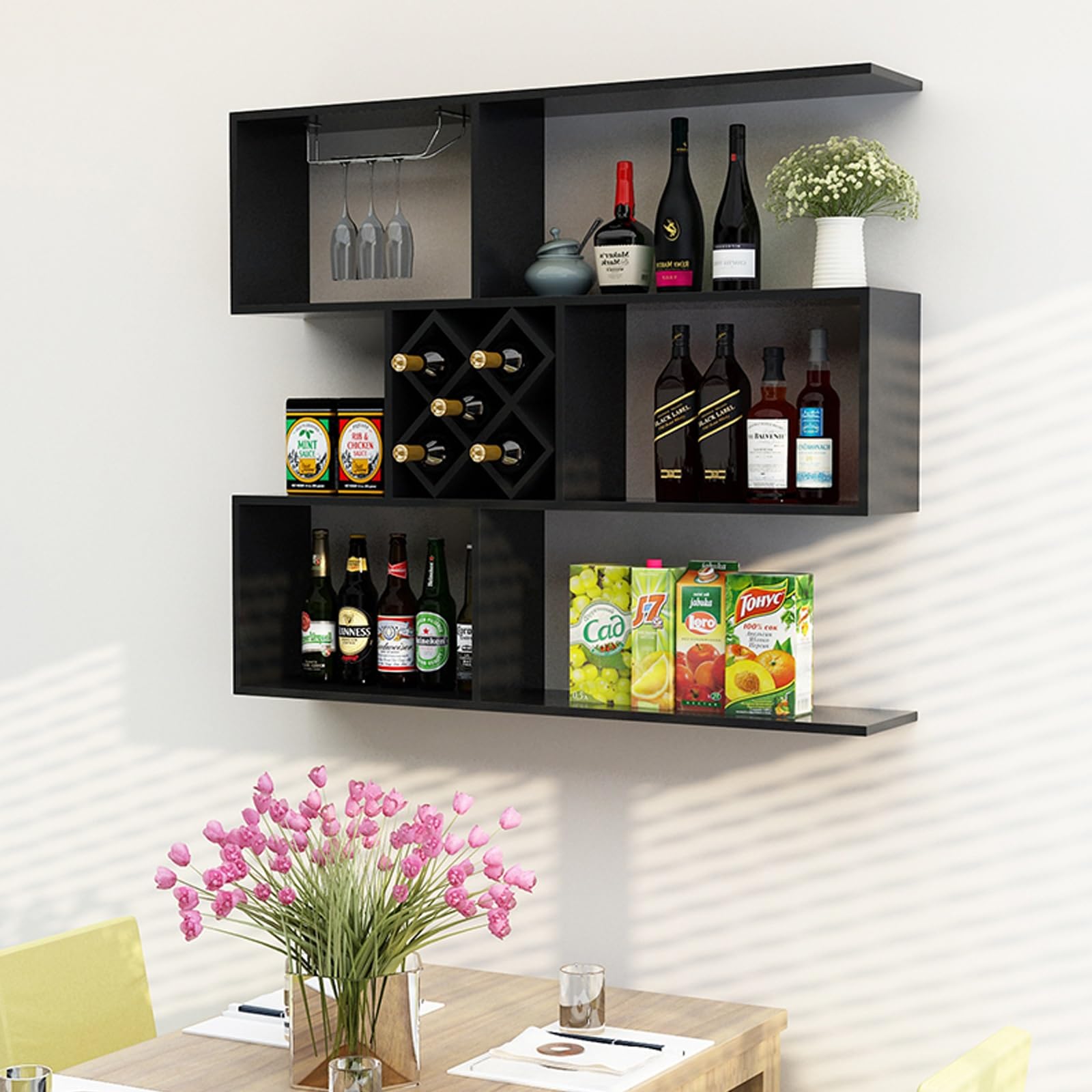 Casier à vin mural bois grand présentoir bouteille bar cuisine