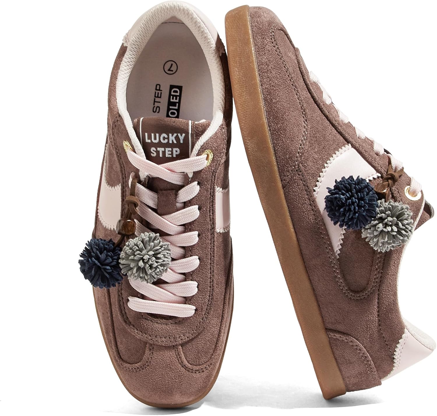 LUCKY STEP Women Classic Retro Sneakers Fashion Gum Sole Casual Faux Leather Walking Shoes Anti Slip Comfortable Tennis Trainers