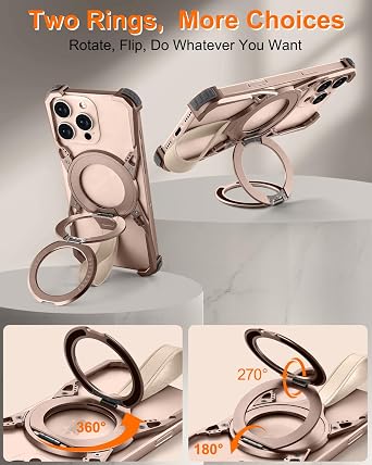 OATSBASF for iPhone 16 Pro Max 6.9 Case, Ultra-Thin Shockproof Bumper Protection, Adjustable Dual Ring Kickstand & Anti-Slip Grip, Desert Titanium