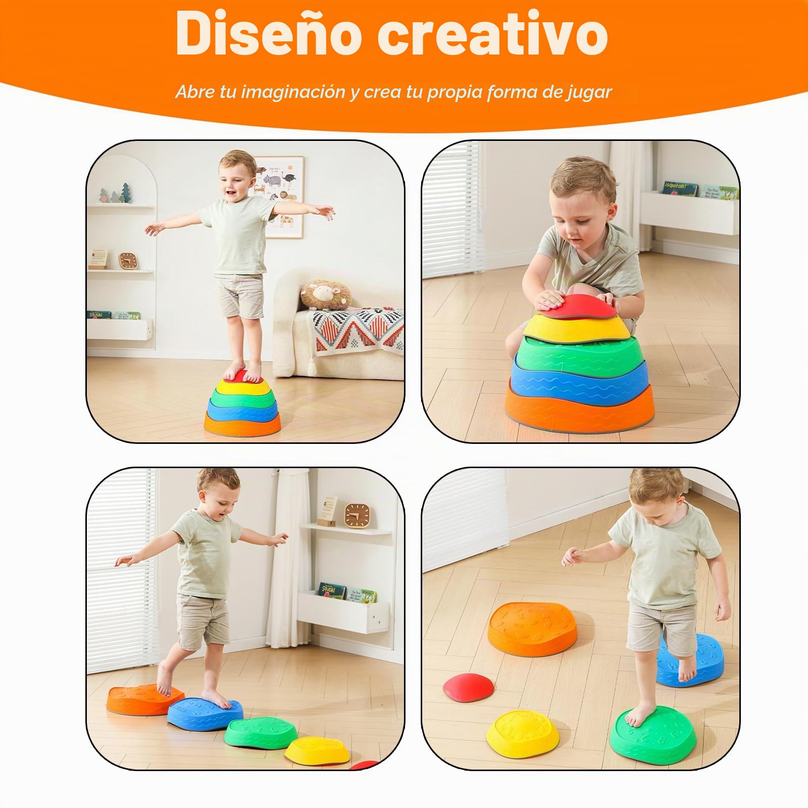 Piedras de Equilibrio para Niños, 5 Piedras Antideslizante Apilables, Juego Equilibrio Niños, Entrenamiento de Equilibrio en Interiores y Exteriores, Que Fomentan el Equilibrio y Habilidades Motoras