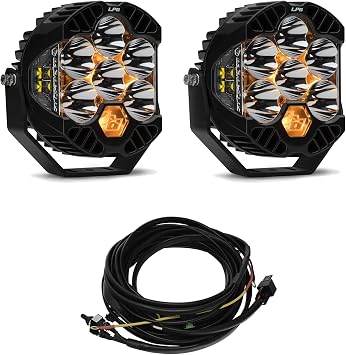 Baja Designs LP6 Pro 6-Inch LED Auxiliary Light Pod with High Beam/Low Beam/Day-Time Running Backlighting Pair with Harness Clear Lens - Spot Light Pattern