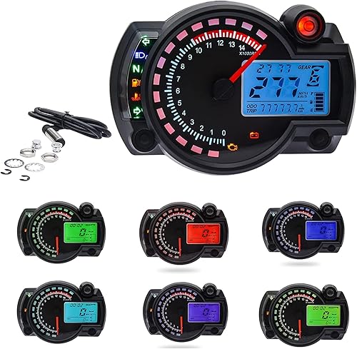 KAOLALI Velocímetro Digital para Motocicleta Tacómetro Velocímetro para Motocicleta Odómetro 7 Colores Retroiluminación LCD Medidor Digital