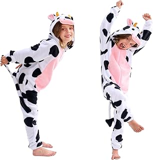 familus Cow Costume Kids Girls Boys Halloween Costumes for 9-10 Years,Warm Soft Unisex Kid Animal Cow Onesie Dress Up Costume for Play - Buy now