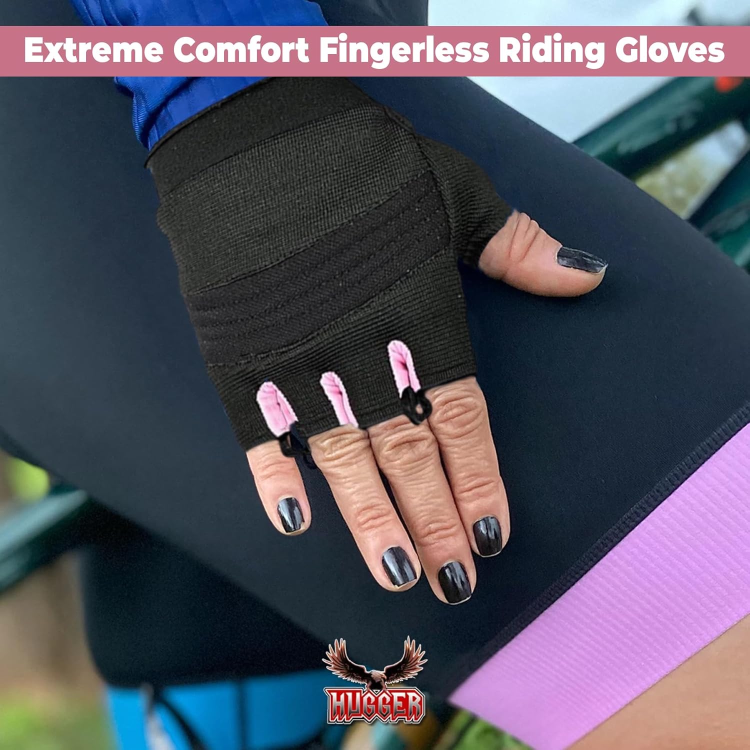 Hugger Women's Air Cooled No Sweat Knit Extreme Comfort Fingerless Riding Gloves