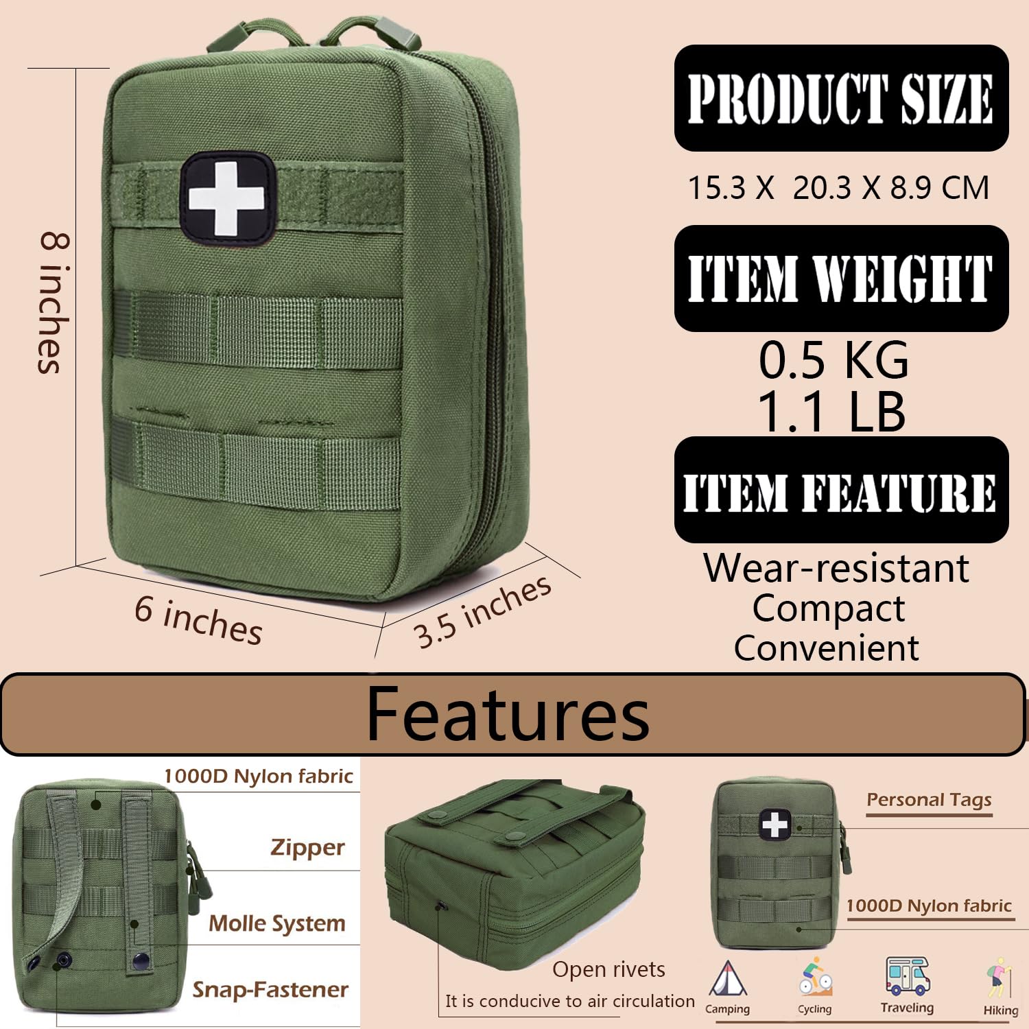 Erste-Hilfe-Set EMT Medical IFAK Pouch Molle Tactical Med Notfalltasche Grün | Molle Tactical Trauma Utility Emergency Kits for Camping Home Car Hiking Hunting