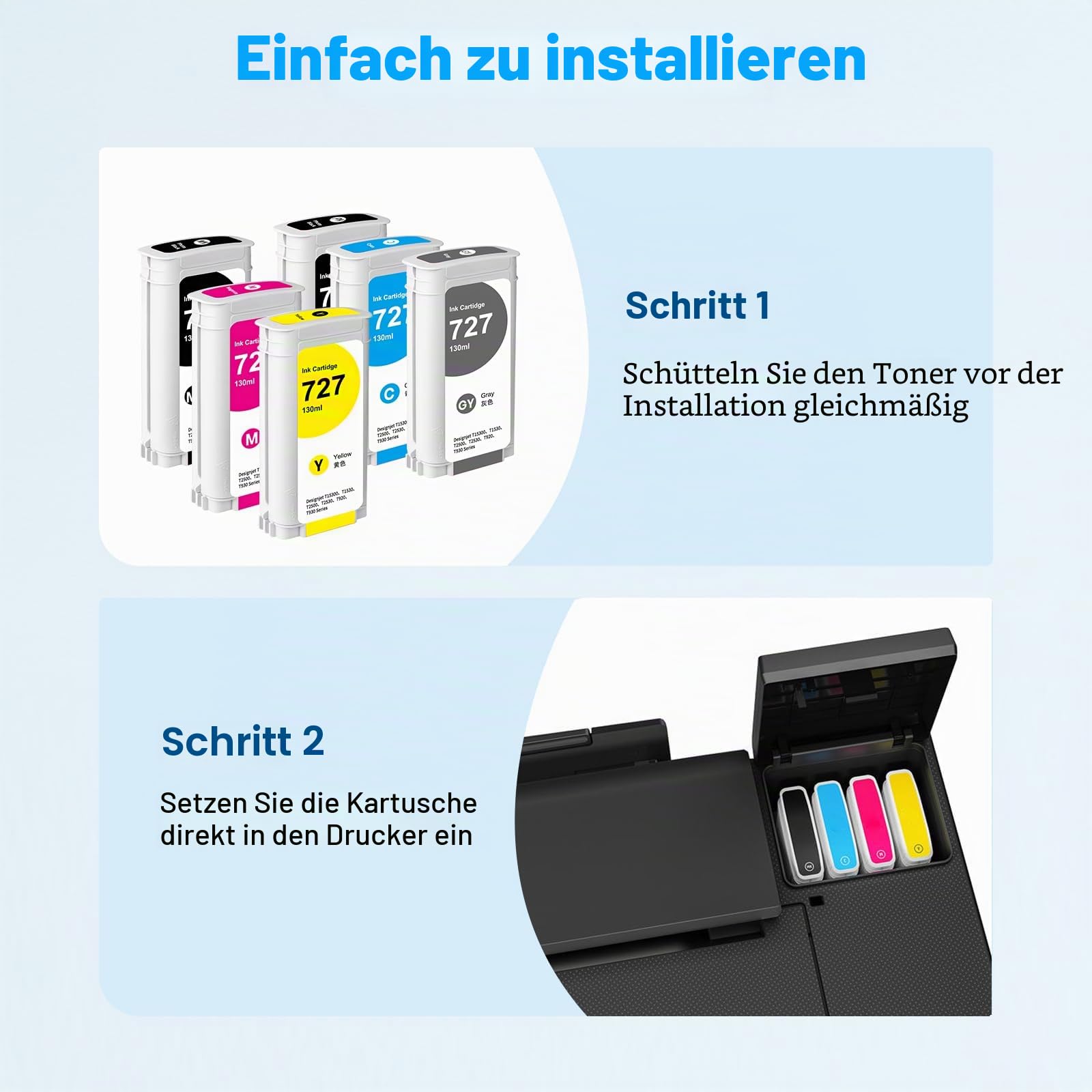 727 Druckerpatrone Remplacement für HP Tintenpatrone 727 B3P20A B3P22A B3P21A B3P23A B3P24A kompatibel für HP DesignJet T1530 T2500 T920 T930 T1500 (Schwarz, Fotoschwarz, Cyan, Magenta, Gelb, Grau)