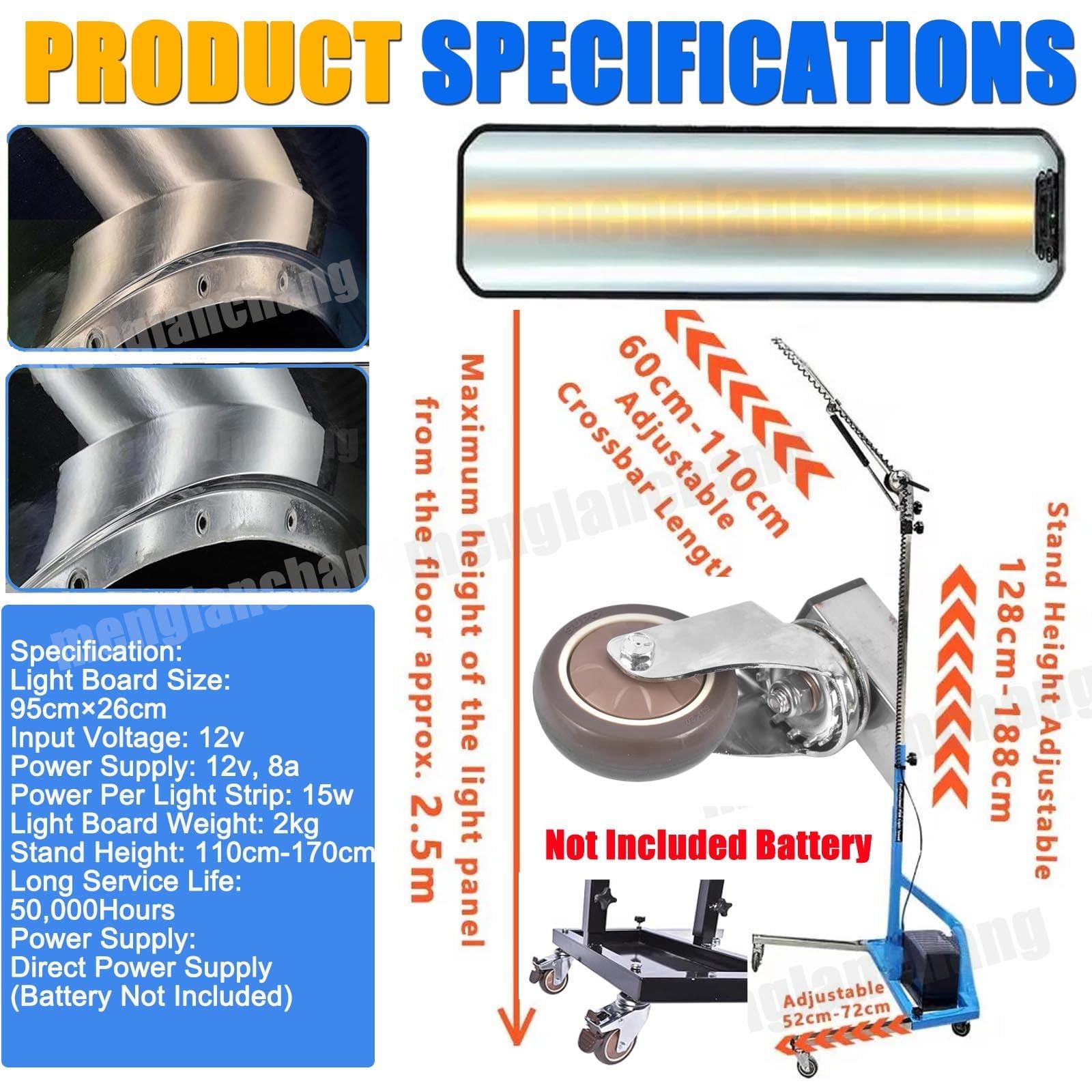 LáMpara Pdr Para Abolladuras De Coche Con Panel De Luz Grande (95×26Cm), 6 Ajustes De Luz, Herramienta De ReparacióN De Abolladuras Sin Pintura, Herramienta Con Soporte Ajustable Blue
