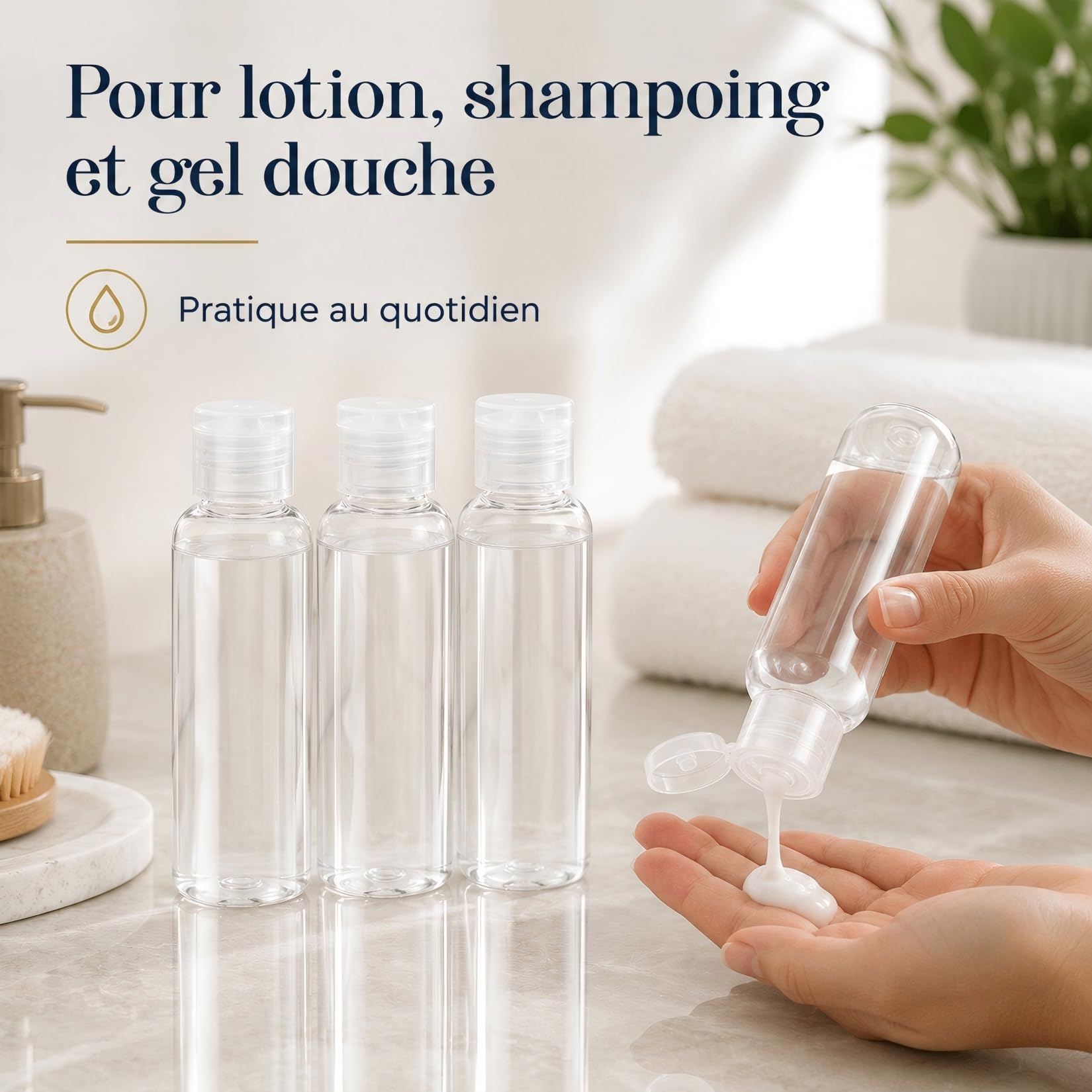 Kit de 4 Flacons de Voyage Vides Transparents 20 ml en Plastique, Accessoires de Voyage Pratiques pour Cosmétiques, Lotion, Shampoing et Gel Douche