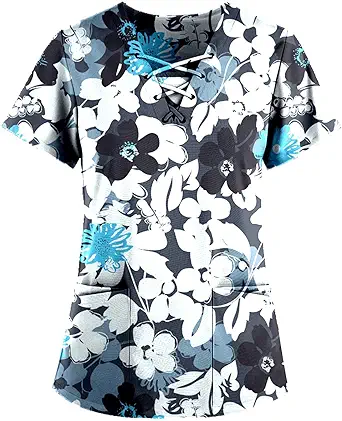 OIOLOYJM Printed Scrub Tops Women Short Sleeve V Neck Plus Size Scrubs for Womens Nursing Uniforms Shirts with Pockets