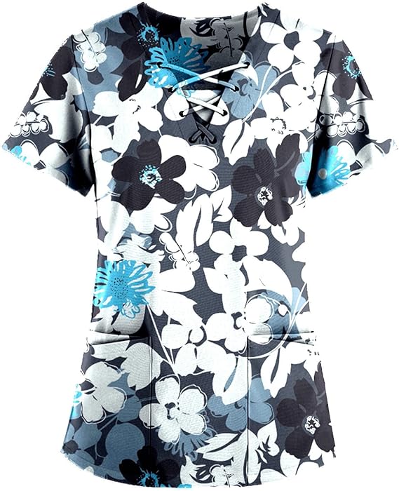 OIOLOYJM Printed Scrub Tops Women Short Sleeve V Neck Plus Size Scrubs for Womens Nursing Uniforms Shirts with Pockets