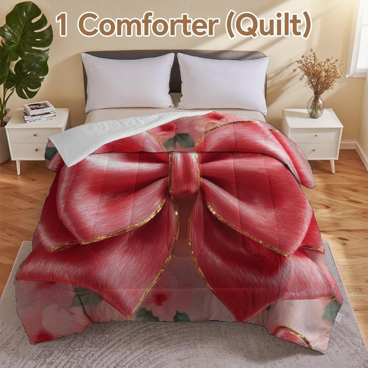Red Bow Tie Comforter Bedding Heavy Bed Blanket Soft Warm Fluffy All Seasons Only Quilt 155x220cm