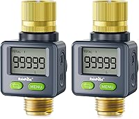RainPoint Brass Water Flow Meter with 180° Flip Screen - Tracks Gallons/Liters for RV, Garden Hose, Sprinklers (2-Pack)