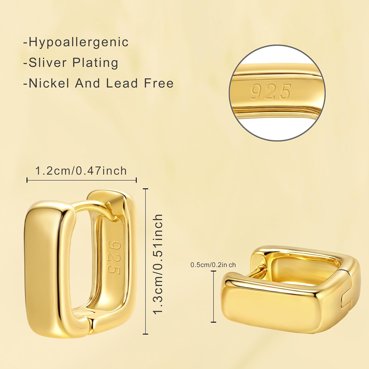 Silver/Gold Huggie Hoop Earrings for Women, Small Chunky Hoops Earrings Hypoallergenic Trendy Square Minimalist Thick 14K Gold Plated Jewelry Gift - Image 5