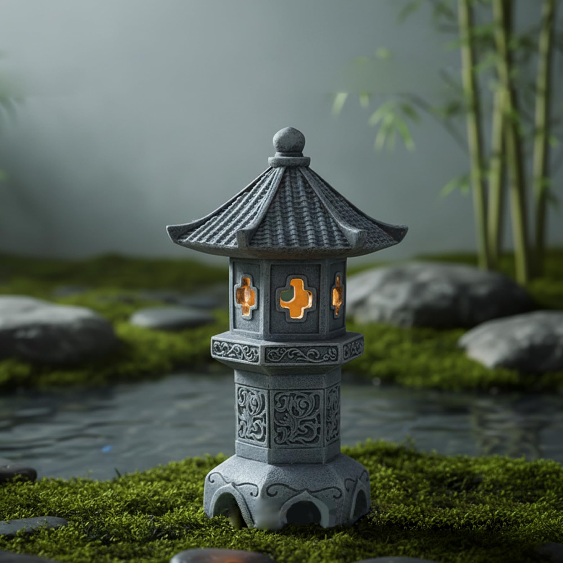 Statue de pagode de Jardin, décorations solaires pagode 26 cm, Statue Jardin Zen Asiatique, Statues d'extérieur japonaises, Lampe-Lanterne pour Cour, terrasse, pelouse (Croix)