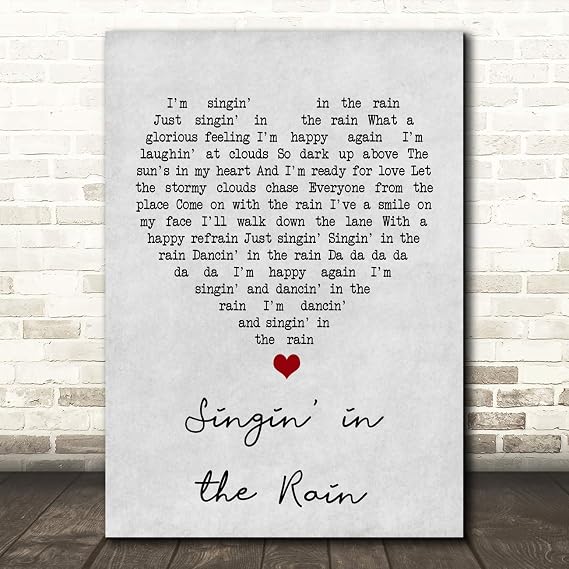 Singin' in the Rain Grey Heart Song Lyric Print