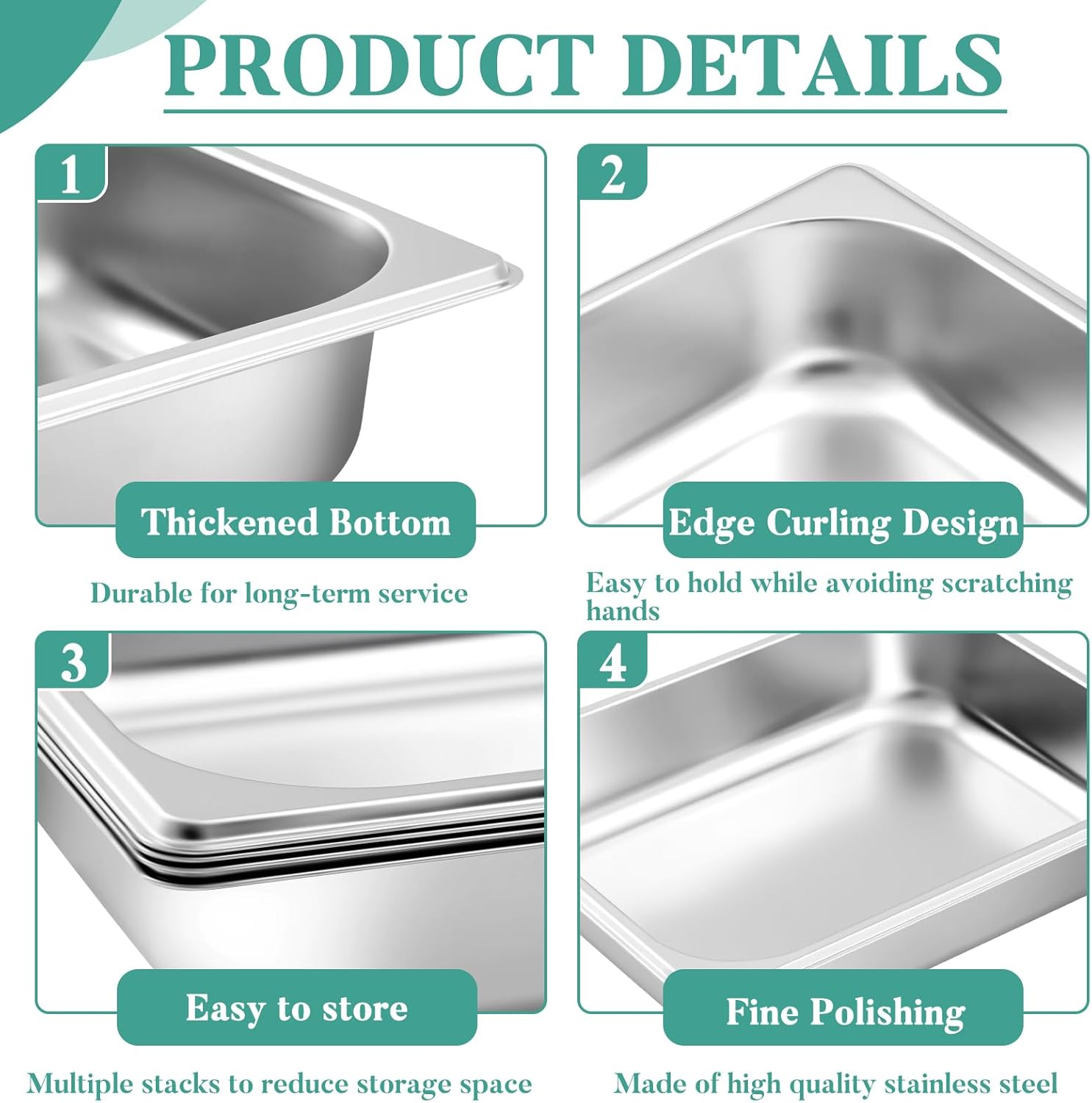 Zubebe 8 Pcs Hotel Pans Stainless Steel Steam Table Pan 1/1 Full Size 2.5 Inch Restaurant Steam Table Pan Deep Metal Food Tray Commercial Food Pans for Restaurant Party Buffet Catering
