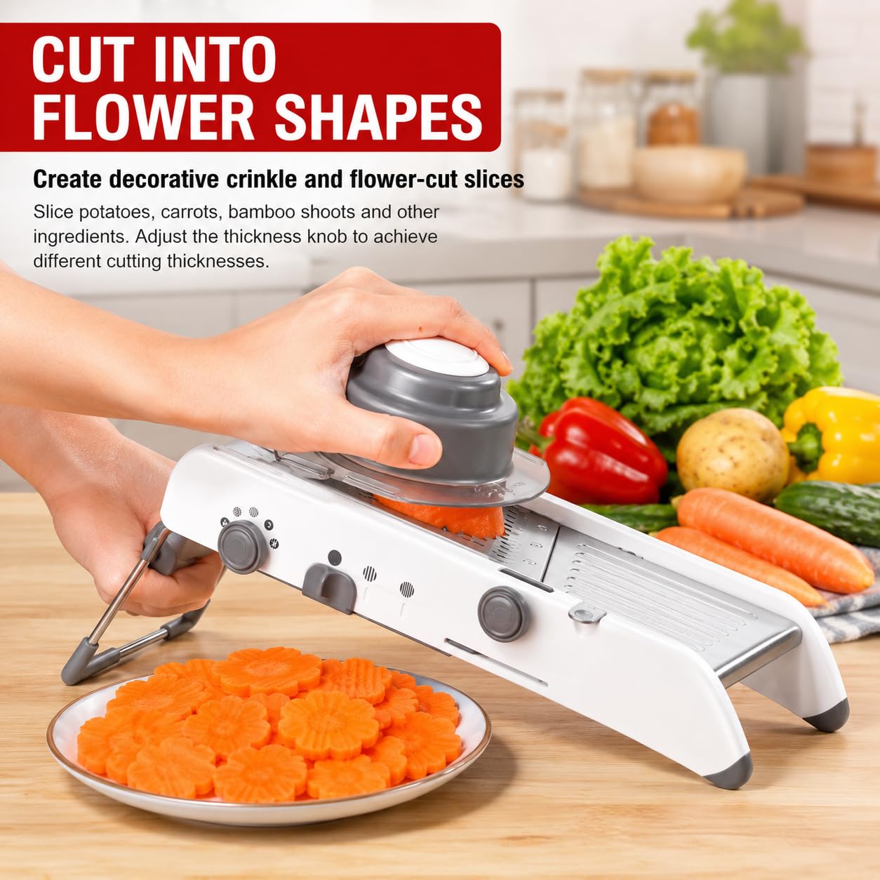 Cortador de verduras de acero inoxidable, picadora y trituradora ajustables