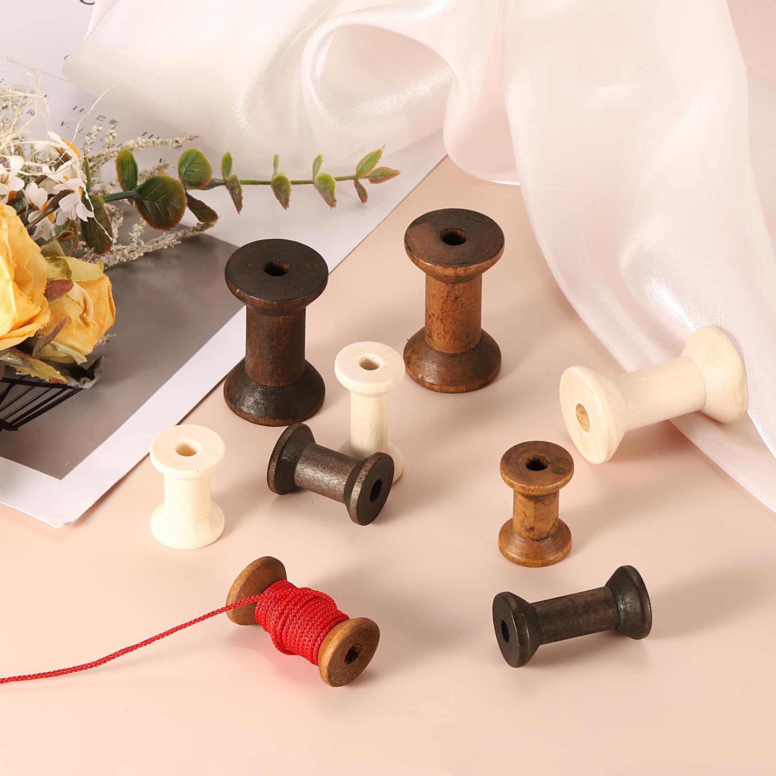 QUARKZMAN 20 PCS Bobine in Legno per Artigianato, 2"/50 mm Bobine in Legno Vuote Non Finite Bobine in Legno per Nastro per Arte, Filo Spago Nastro, DIY Artigianato Decorazione Casa (caffè)