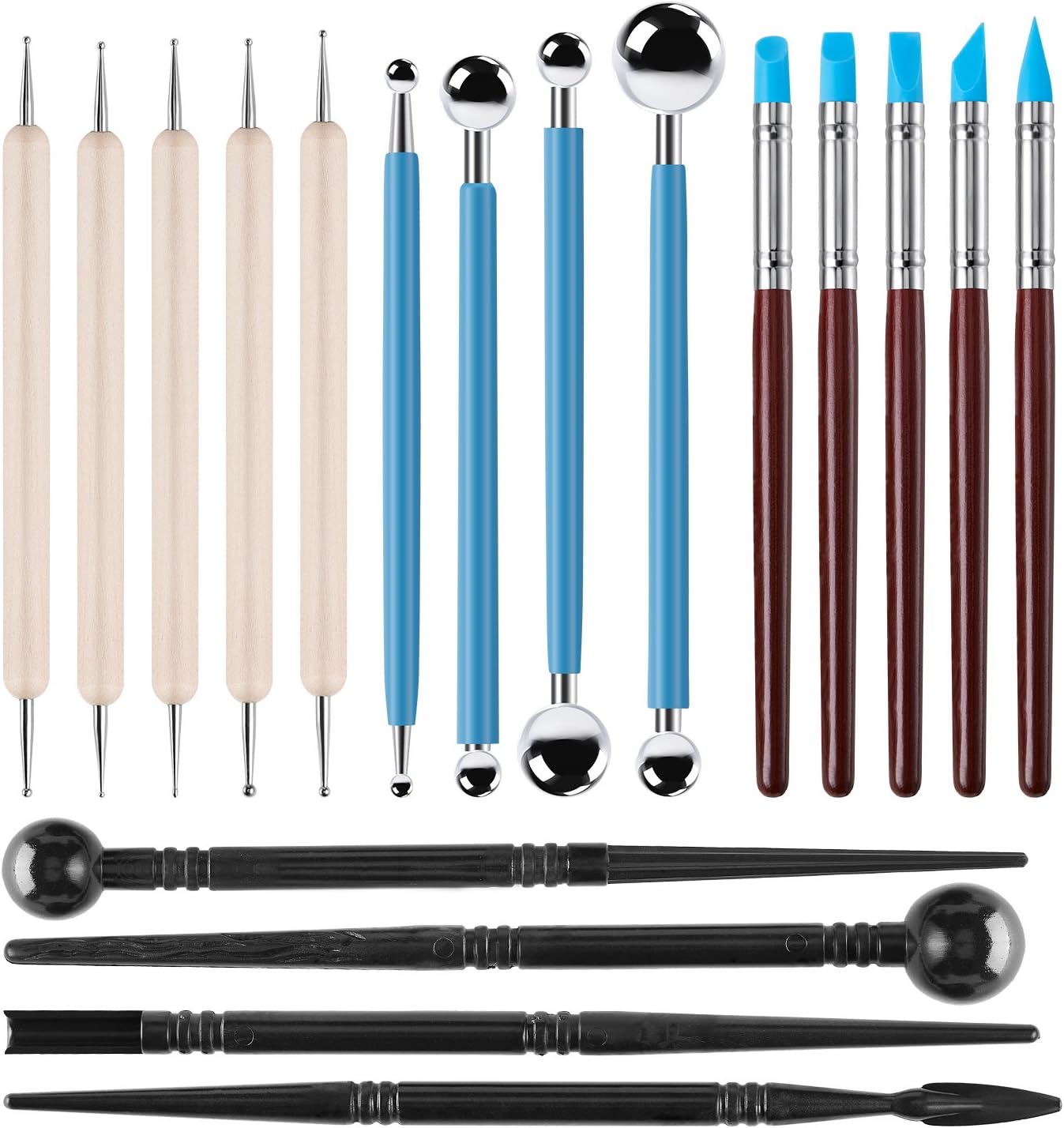 Fimo Clay Modeling Tools Sculpture Carving Set 18 pcs Pottery Tool Kit for Silicone Ceramic Polymer Clay Craft Embossing Pen Modeling Wipe Out Tools