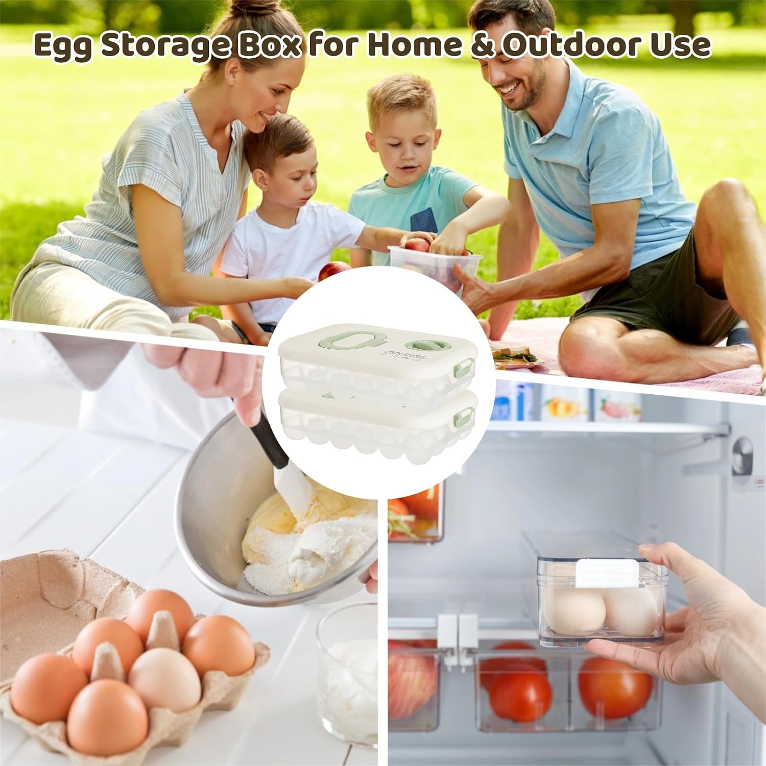Homaisson 2 Pcs Egg Organizer for Refrigerator, Clear Stackable Egg Containers with Timer, Reusable Egg Carton with Handle, 12.8 x 9 x 3.2 in Large Capacity Egg Holder with Lids