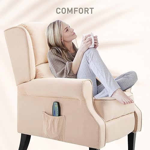 Miniatura 16 de HOMCOM Silla reclinable de masaje por vibración para sala de estar con calor, sofá individual con respaldo alado, moderna silla reclinable de tela