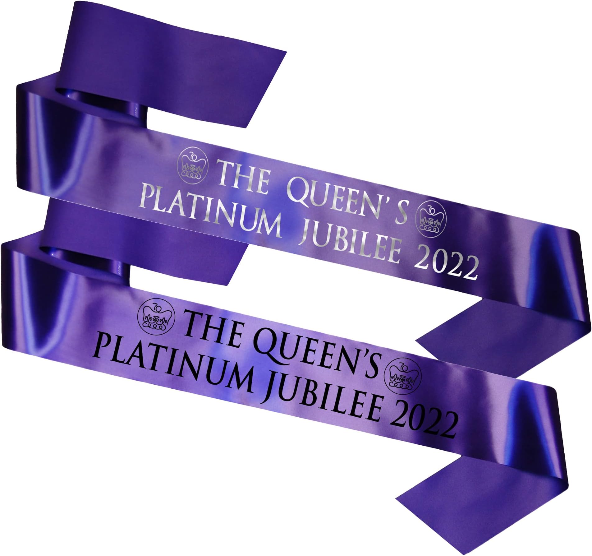 My Pretty Little GiftsThe Queens Platinum Jubilee Sash 2022 with Emblem - Garden Street Party Decorations Purple Royal Event 70th (Purple with Metallic Silver Text)